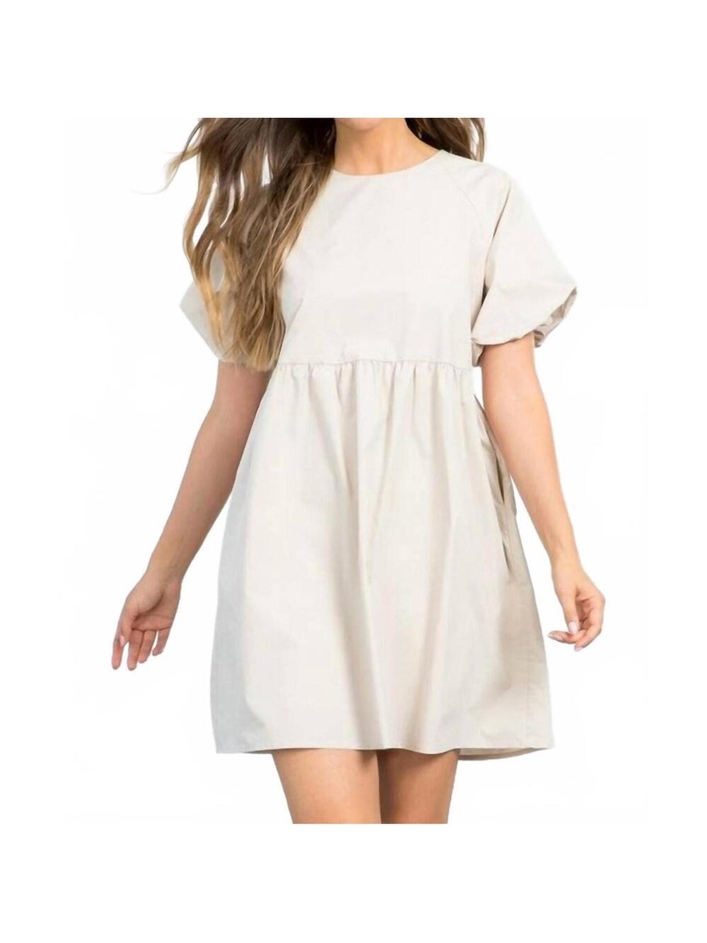 NEW THML short sleeve poplin dress in taupe